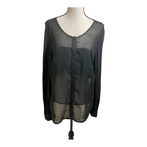 Retimans women sheer long sleeve blouse black button down size XXlarge - Picture 7 of 9
